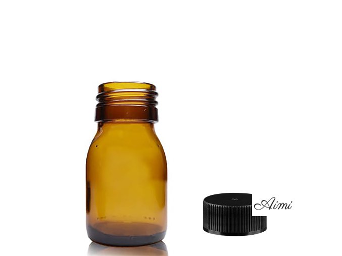 30 ml Fľaška z Jantárového Skla s Čiernym Plastovým Uzáverom (Varianta 30 ml Fľaška z Jantárového Skla s Čiernym Plastovým Uzáverom)