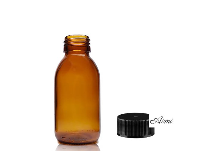 100ml Fľaška z Jantárového Skla s Čiernym Plastovým Uzáverom (Varianta 100ml Fľaška z Jantárového Skla s Čiernym Plastovým Uzáverom)
