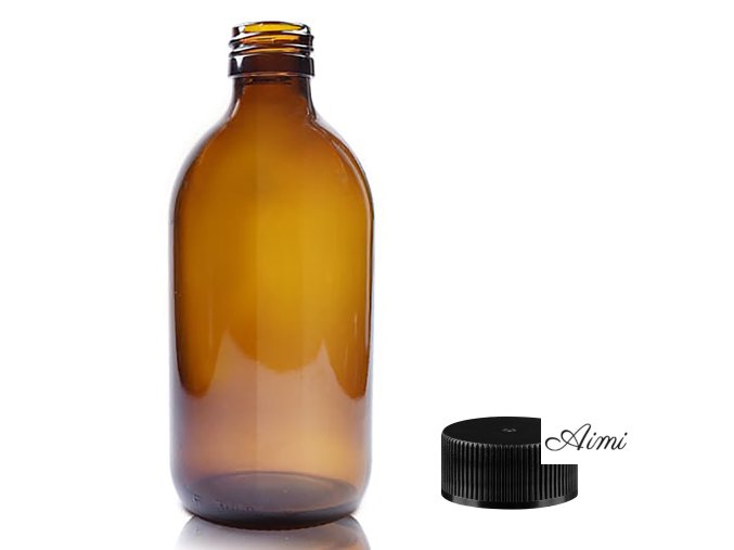 300 ml Jantárová Sklenená Fľaša s Čiernym Plastovým Uzáverom (Varianta 300 ml Jantárová Sklenená Fľaša s Čiernym Plastovým Uzáverom)