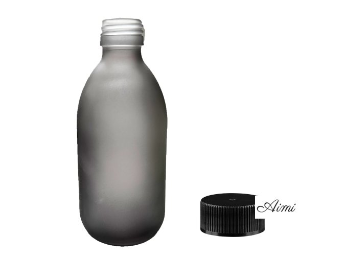 300ml Liekovka z Dymovo-Sivého Skla s Čiernym Plastovým Uzáverom (Varianta 300ml Liekovka z Dymovo-Sivého Skla s Čiernym Plastovým Uzáverom)
