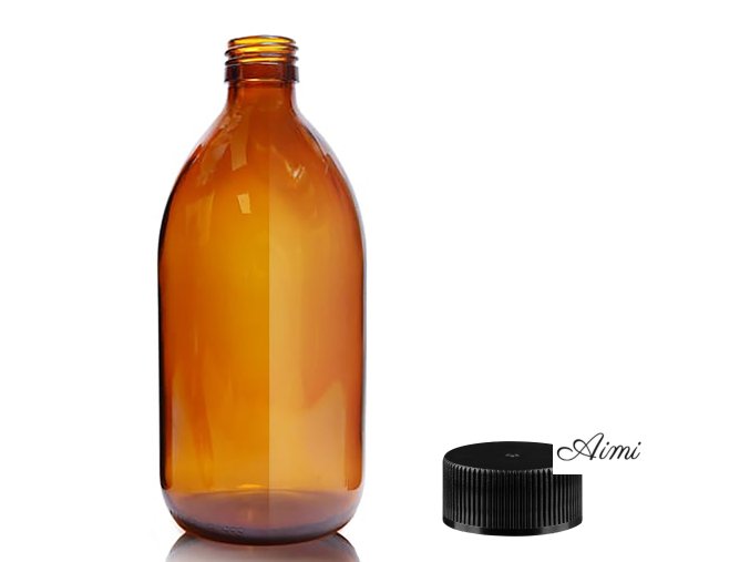 500ml Jantárová Sklenená Fľaša s Čiernym Plastovým Uzáverom (Varianta 500ml Jantárová Sklenená Fľaša s Čiernym Plastovým Uzáverom)