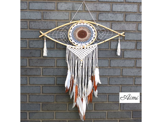 Ochranný Lapač Snov - Veľký - Macramé - Biela / Šedá / Hnedá (Varianta Veľký - Macramé)