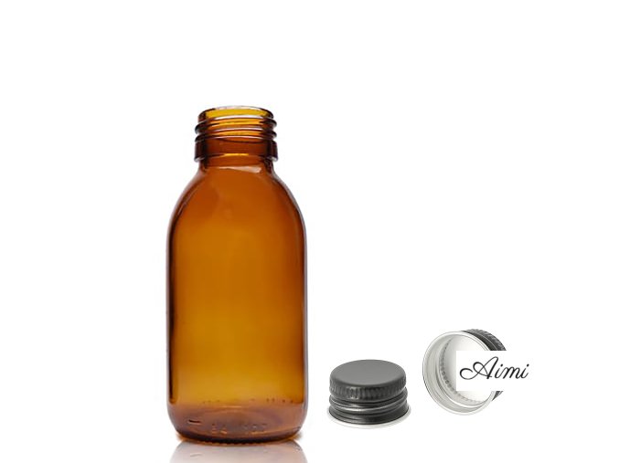 100ml Fľaška z Jantárového Skla s Hliníkovým Čiernym Uzáverom (Varianta 100ml Fľaška z Jantárového Skla s Hliníkovým Čiernym Uzáverom)