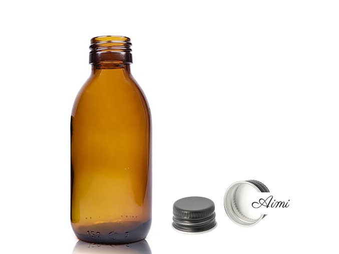 150ml Fľaška z Jantárového Skla s Hliníkovým Čiernym Uzáverom (Varianta 150ml Fľaška z Jantárového Skla s Hliníkovým Čiernym Uzáverom)