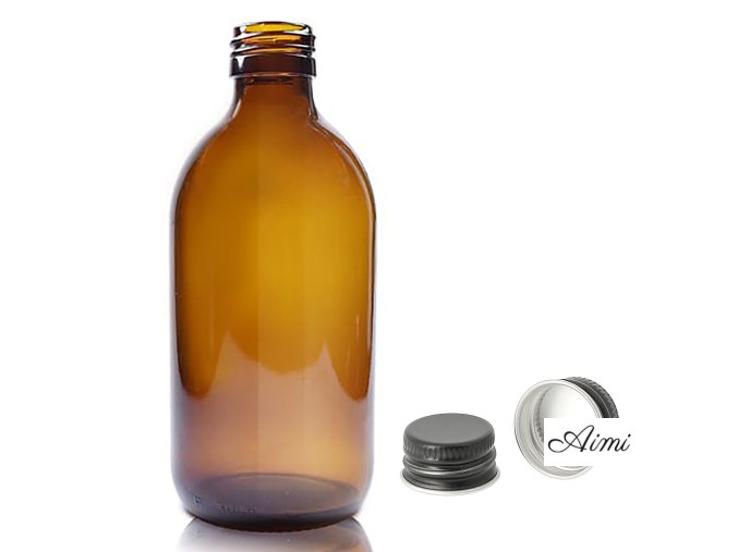 300ml Fľaška z Jantárového Skla s Hliníkovým Čiernym Uzáverom (Varianta 300ml Fľaška z Jantárového Skla s Hliníkovým Čiernym Uzáverom)