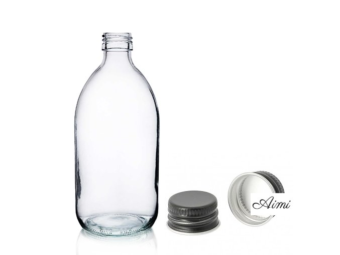 300ml Lieková Fľaška z Číreho Skla s Čiernym Hliníkovým Uzáverom (Varianta 300ml Lieková Fľaška z Číreho Skla s Čiernym Hliníkovým Uzáverom)