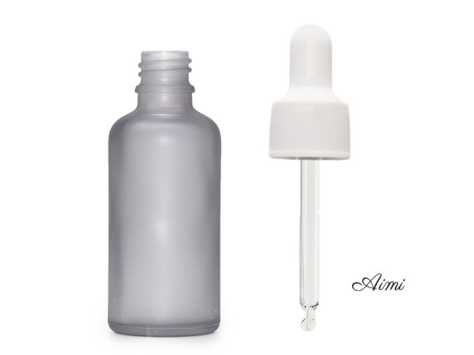 50ml Fľaška z Matného Šedého Skla s Bielou Pipetou (Varianta 50ml Fľaška z Matného Šedého Skla  s Bielou Pipetou)