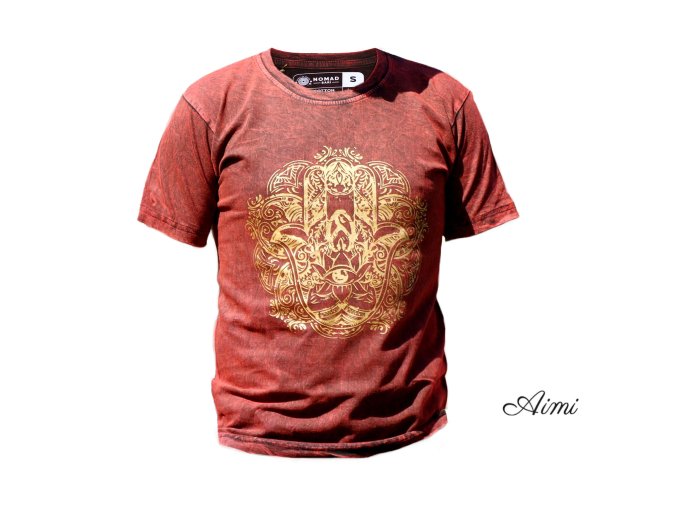 Stone Wash Tričko (M) - Hamsa - Gaštanovo Hnedé (Varianta Hamsa - Gaštanovo Hnedé)