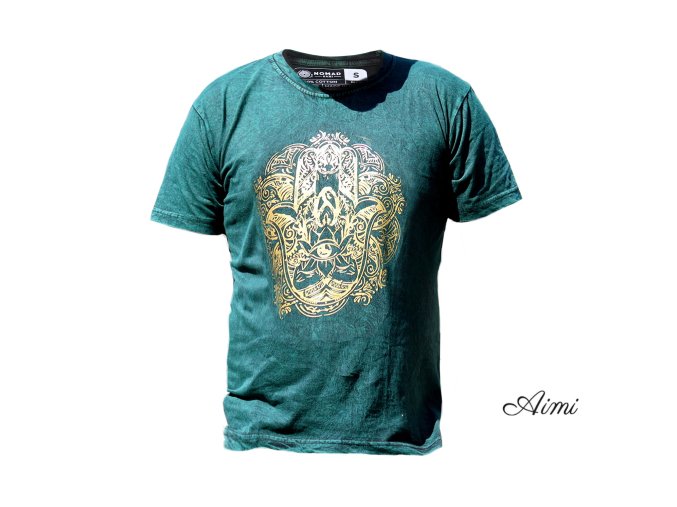 Stone Wash Tričko (M) - Hamsa - Zelené (Varianta Hamsa - Zelené)