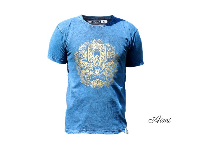 Stone Wash Tričko (M) - Hamsa - Modré (Varianta Hamsa - Modré)