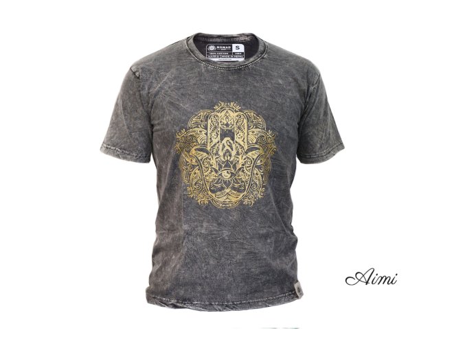 Stone Wash Tričko (M) - Hamsa - Tmavo Šedé (Varianta Hamsa - Tmavo Šedé)