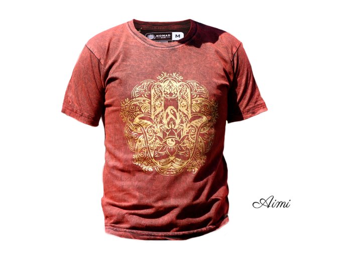 Stone Wash Tričko (S) - Hamsa - Gaštanovo Hnedé (Varianta Hamsa - Gaštanovo Hnedé)