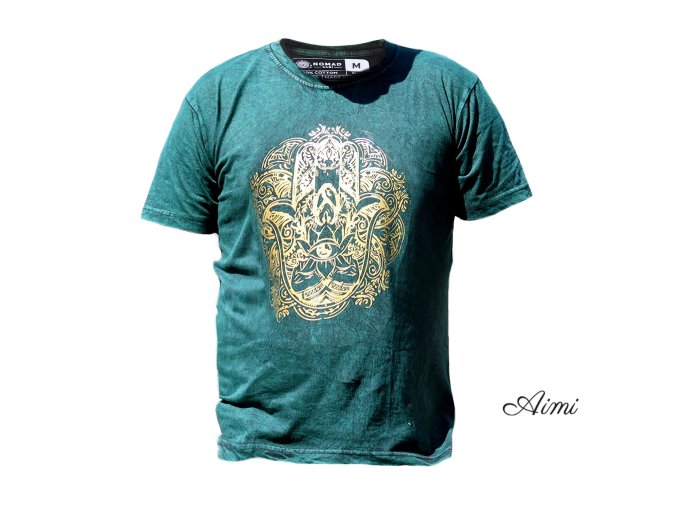 Stone Wash Tričko (S) - Hamsa - Zelené (Varianta Hamsa - Zelené)