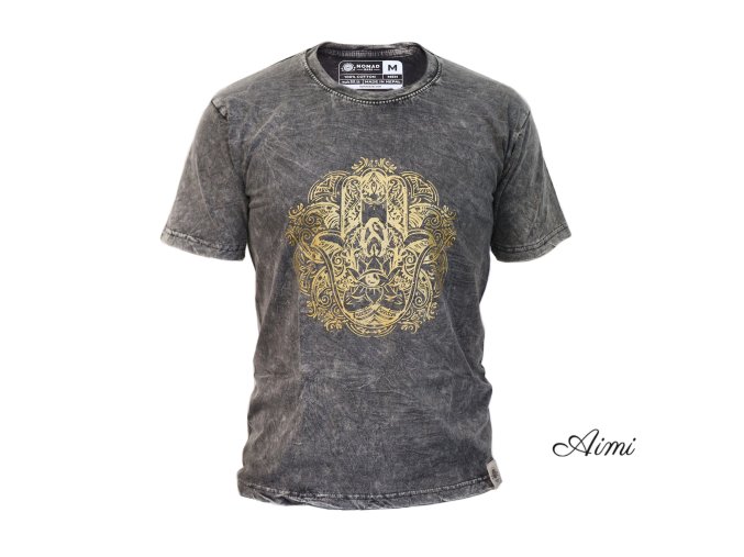 Stone Wash Tričko (S) - Hamsa - Tmavo Šedé (Varianta Hamsa - Tmavo Šedé)