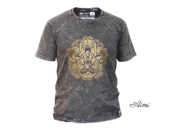 Stone Wash Tričko (L) - Hamsa - Tmavo Šedé (Varianta Hamsa - Tmavo Šedé)