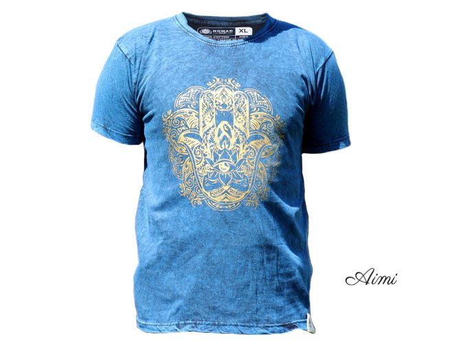 Stone Wash Tričko (XL) - Hamsa - Modré (Varianta Hamsa - Modré)
