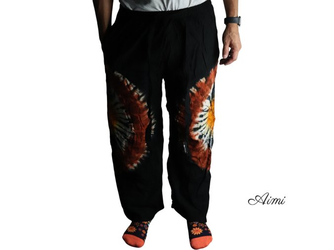 Nohavice v Japonskom Štýle - Čierna Čokoláda / Oranžová - L (Varianta Čierna Čokoláda / Oranžová - L)