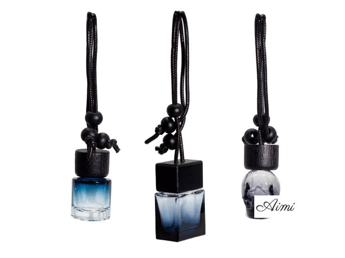 Čierne - Závesné Fľaštičky s Difuzérom do Auta - 8 ml - (3 rôzne vzory x 4) (Varianta Závesné Fľaštičky s Difuzérom do Auta - 8 ml)