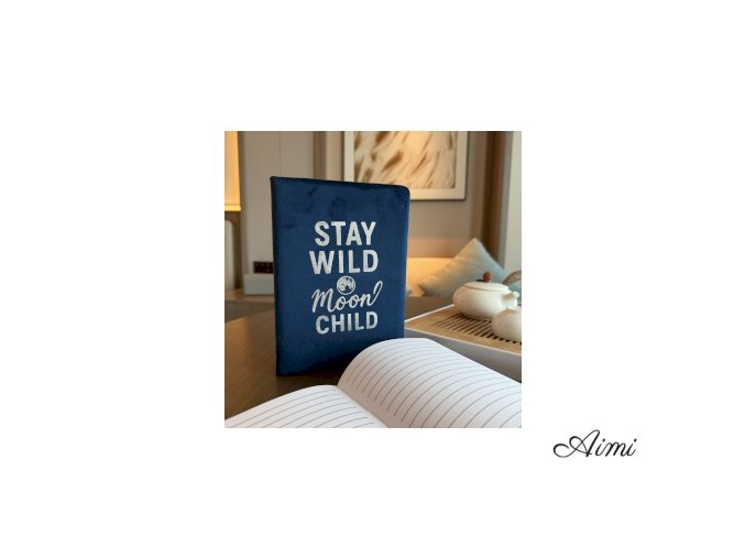 Zamatový Zápisník - 80 strán - Stay Wild Moon Child - Tmavomodrý (Varianta 80 strán - Stay Wild Moon Child)