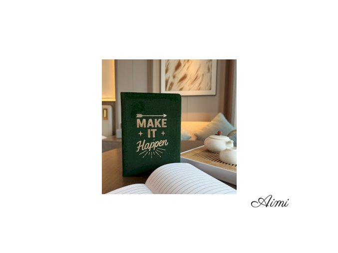 Zamatový Zápisník - 80 strán - Make it Happen - Tmavozelený (Varianta 80 strán - Make it Happen)