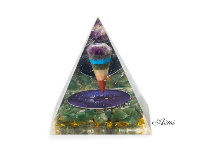 Stredné Orgonitové Pyramídy 7x6cm - Kyvadlo - Zelené Aventurínové Lupienky (Varianta Kyvadlo - Zelené Aventurínové Lupienky)