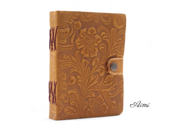 Kožené Reliéfne Zápisníky (7x5") - Hnedý Kvetinový Vzor - 200 strán (Varianta Hnedý Kvetinový Vzor - 200 strán)