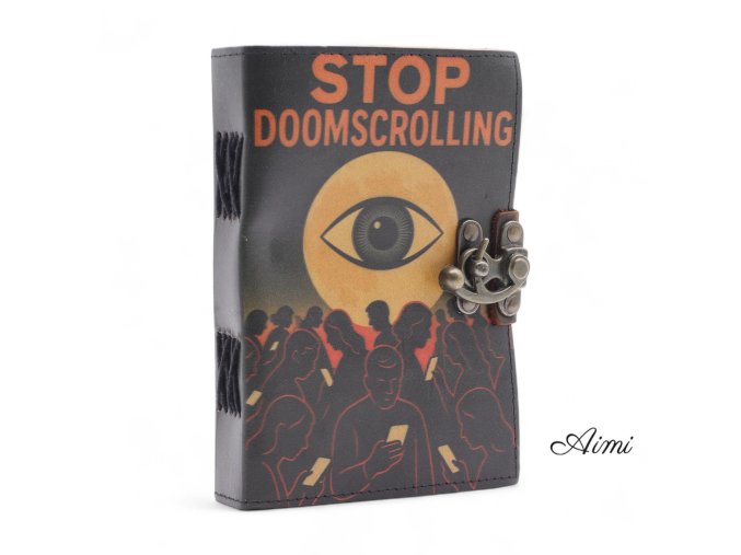 Kožené Potlačené Zápisníky (7x5") - Prestaň Bezcieľne Scrollovať - 200 strán, obyčajný papier (Varianta Prestaň Bezcieľne Scrollovať - 200 strán, obyčajný papier)