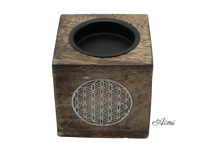 Štvorcová Aroma Lampa z Mangového Dreva - Kvet Života