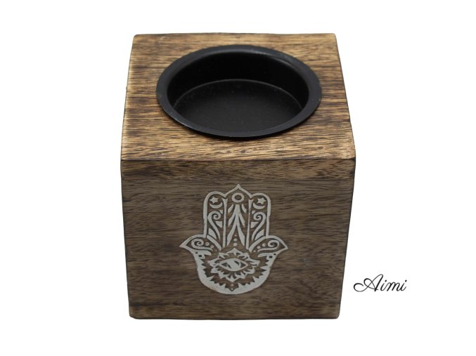 Štvorcová Aroma Lampa z Mangového Dreva - Hamsa