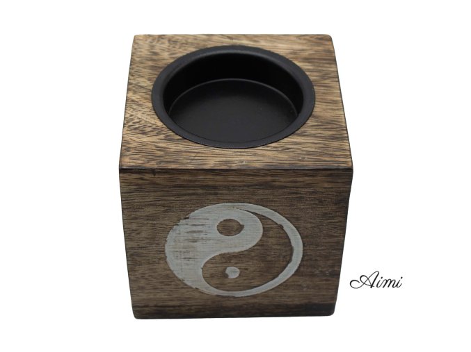 Štvorcová Aroma Lampa z Mangového Dreva - Yin Yang