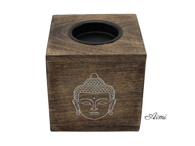 Veľká Štvorcová Aroma Lampa z Mangového Dreva - Tvár Budhu