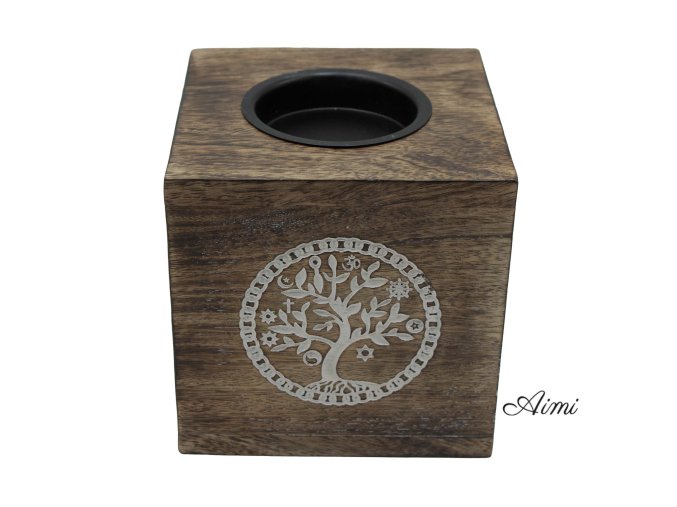 Veľká Štvorcová Aroma Lampa z Mangového Dreva - Strom Života