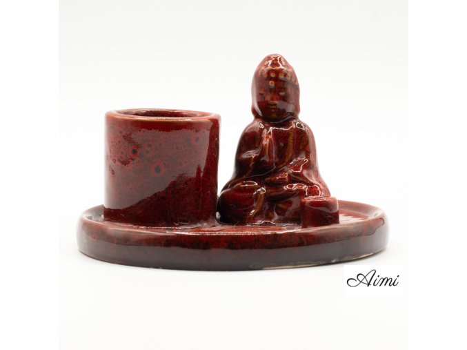 Stojan na Palo Santo a Vydymovadlá s Motívom Budhu - Keramická Červená