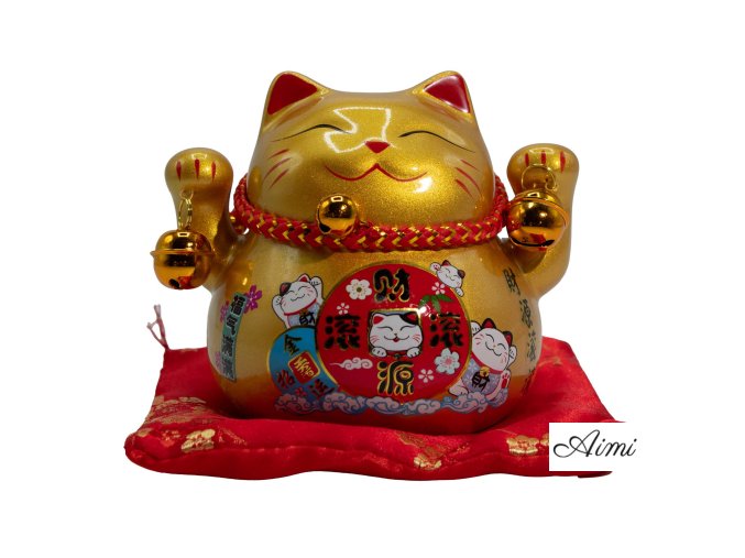 Keramická Mačacia Pokladnička na Vankúšiku - Zlatá