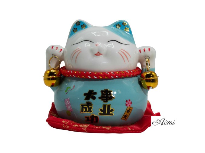 Keramická Mačacia Pokladnička na Vankúšiku - Modrá