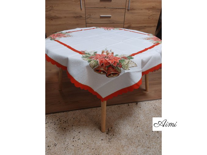 Vianočný biely obrus rôzne rozmery - s vianočnou potlačou ČERVENÁ Vianočná SVIEČKA 50/110cm