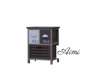 Drevená komoda/nočný stolík 2-poschodová nízka so zásuvkami hnedo/biela