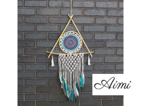 Ochranný Lapač Snov - Veľký - Macramé - Pyramída Biela/ Tyrkysová (Varianta Veľký - Macramé)