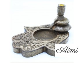 Stojan na Vonné Kužele "Tečúci Dym" - Mangové Drevo - Veľký - Hamsa (Varianta Mangové Drevo - Veľký)