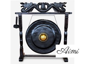 Veľký Gong s Hnedým Antickým Stojanom - 80cm - Čierny (Varianta 80cm - Čierny)