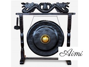 Veľký Gong s Hnedým Antickým Stojanom - 80cm - Čierny
