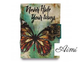 Kožený Zápisník "Never Hide Your Wings" Rozstrapkané Okraje Strán (Varianta Kožený Zápisník "Never Hide Your Wings" Rozstrapkané Okraje Strán)