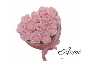 Darčekový Box z Mydlový Kvetov - 13 Ružových Ruží - Srdce
