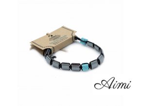 Magnetický Hematitový Náramok Shamballa - Kocky - Tyrkys (Varianta Kocky - Tyrkys)