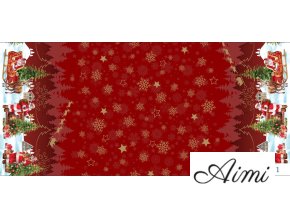PVC obrus v šírke 140cm ČERVENÝ S VIANOČNOU BORDÚROU - celá rolka 20 metrov