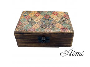 Stredná Drevená Krabička s Keramickou Glazúrou - 15 x 10 x 6 cm - Orientálny Vzor (Varianta 15 x 10 x 6 cm - Orientálny Vzor)
