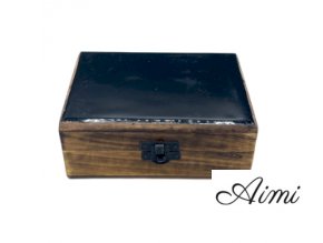 Stredná Drevená Krabička s Keramickou Glazúrou - 15x10x6cm - Čierna (Varianta 15x10x6cm - Čierna)