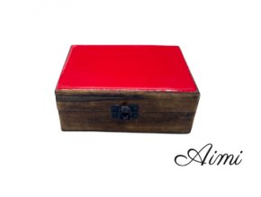 Stredná Drevená Krabička s Keramickou Glazúrou - 15x10x6cm - Červená (Varianta 15x10x6cm - Červená)
