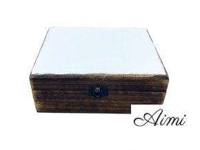 Veľká Drevená Krabička s Keramickou Glazúrou - 20x15x7.5cm - Biela (Varianta 20x15x7.5cm - Biela)