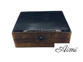 Veľká Drevená Krabička s Keramickou Glazúrou - 20x15x7.5cm - Čierna (Varianta 20x15x7.5cm - Čierna)